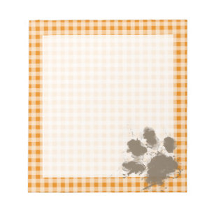 Funny Pawprint op Donkere Oranje Gingham Notitieblok
