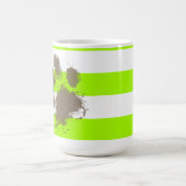 Funny Pawprint op Electric Lime Green Stripes Koffiemok (Center)
