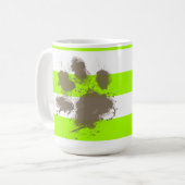 Funny Pawprint op Electric Lime Green Stripes Koffiemok (Voorkant links)
