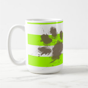 Funny Pawprint op Electric Lime Green Stripes Koffiemok