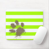 Funny Pawprint op Electric Lime Green Stripes Muismat (Met muis)