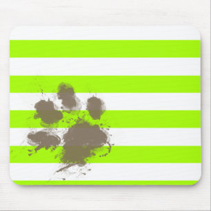 Funny Pawprint op Electric Lime Green Stripes Muismat