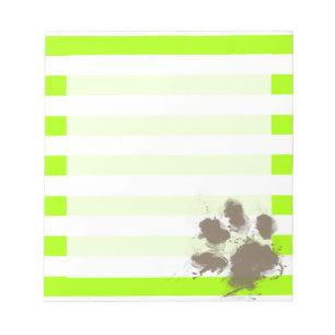 Funny Pawprint op Electric Lime Green Stripes Notitieblok