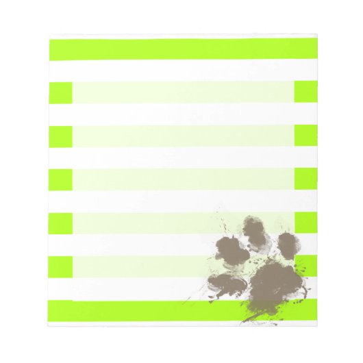 Funny Pawprint op Electric Lime Green Stripes Notitieblok (Voorkant)
