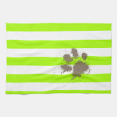 Funny Pawprint op Electric Lime Green Stripes Theedoek (Horizontaal)
