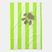 Funny Pawprint op Electric Lime Green Stripes Theedoek (Verticaal)