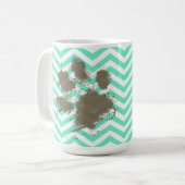 Funny Pawprint over Aquamarine Chevron Koffiemok (Voorkant links)