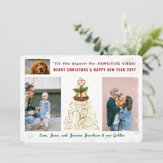 Funny Pawsitive Dog Cat 3 foto's Schattigee sneeuw Feestdagenkaart (Staand voorkant)