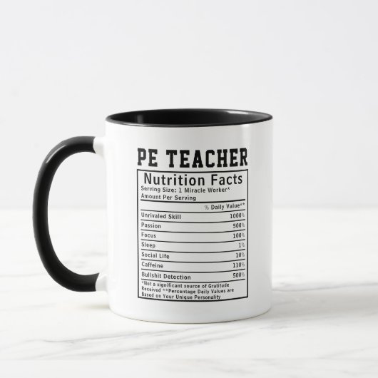 Funny PE Teacher Nutrition Facts Gym Coach Gift Mok (Links)