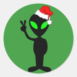 Funny peace alien santa ronde sticker