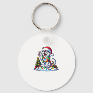 Funny Peace Hand Husky Christmas Lights Vrouwen Ma Sleutelhanger