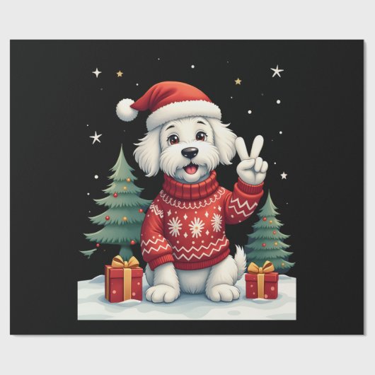 Funny Peace Hand Maltese Christmas Lights Womens M Cadeaupapier (Vlak)