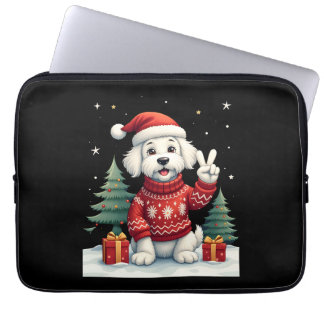 Funny Peace Hand Maltese Christmas Lights Womens M Laptop Sleeve