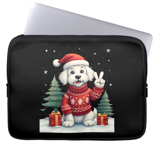 Funny Peace Hand Maltese Christmas Lights Womens M Laptop Sleeve (Voorkant)