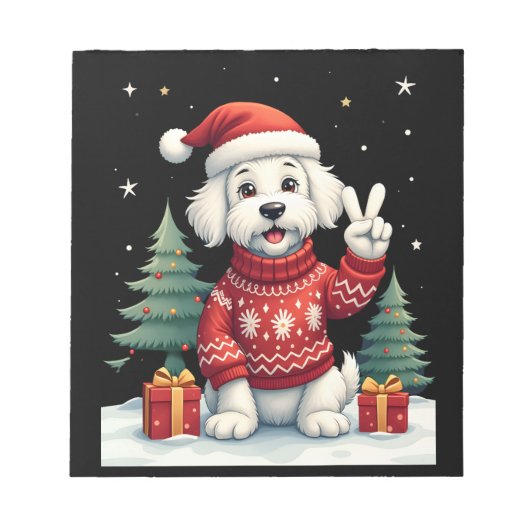 Funny Peace Hand Maltese Christmas Lights Womens M Notitieblok (Voorkant)