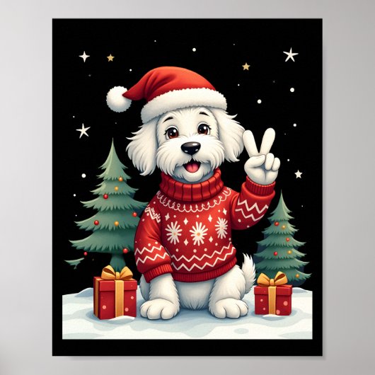 Funny Peace Hand Maltese Christmas Lights Womens M Poster (Voorkant)