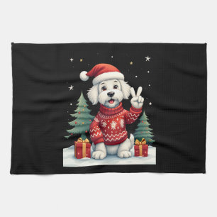 Funny Peace Hand Maltese Kerstlichten Dames M Theedoek