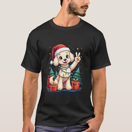 Funny Peace Hand Poodle Kerstverlichting Dames Me T-shirt (Voorkant)