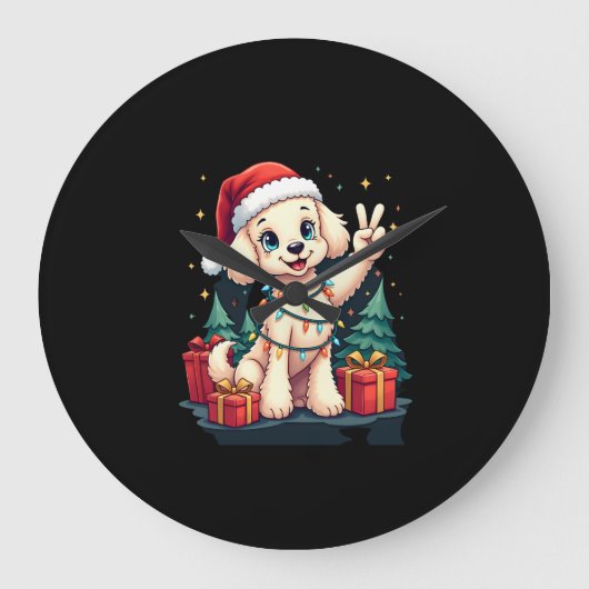 Funny Peace Hand Poodle Kerstverlichting Dames T-S Grote Klok (Voorkant)