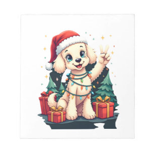 Funny Peace Hand Poodle Kerstverlichting Dames T-s Notitieblok