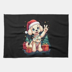 Funny Peace Hand Poodle Kerstverlichting Dames T-s Theedoek