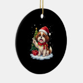 Funny Peace Hand Shih Tzu Christmas Lights Womens  Keramisch Ornament (Rechts)