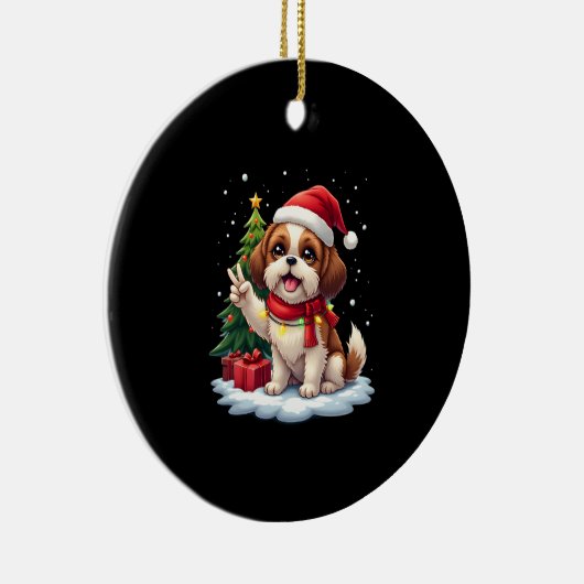 Funny Peace Hand Shih Tzu Christmas Lights Womens  Keramisch Ornament (Rechts)