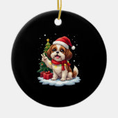 Funny Peace Hand Shih Tzu Christmas Lights Womens  Keramisch Ornament (Voorkant)