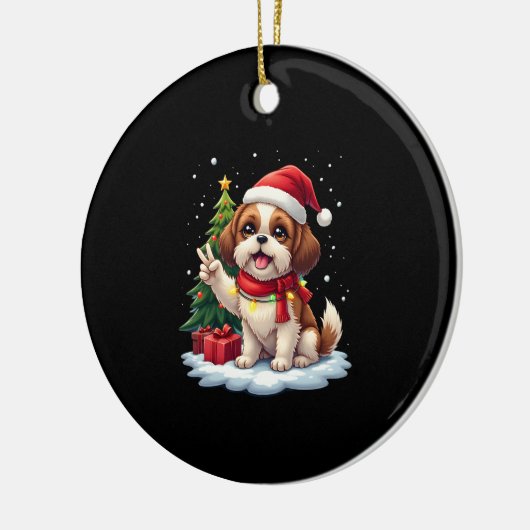 Funny Peace Hand Shih Tzu Christmas Lights Womens  Keramisch Ornament (Links)