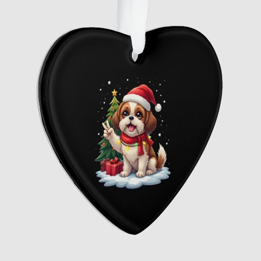 Funny Peace Hand Shih Tzu Christmas Lights Womens  Ornament (voorkant)