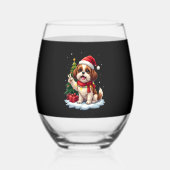 Funny Peace Hand Shih Tzu Christmas Lights Womens  Wijnglas Zonder Voet (Voorkant)