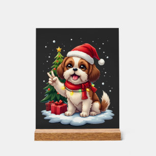 Funny Peace Hand Shih Tzu Kerstverlichting Dames Acryl Bord
