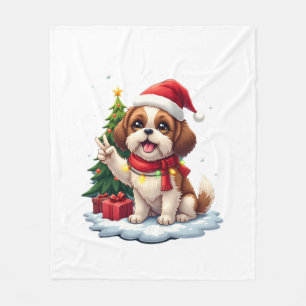 Funny Peace Hand Shih Tzu Kerstverlichting Dames Fleece Deken