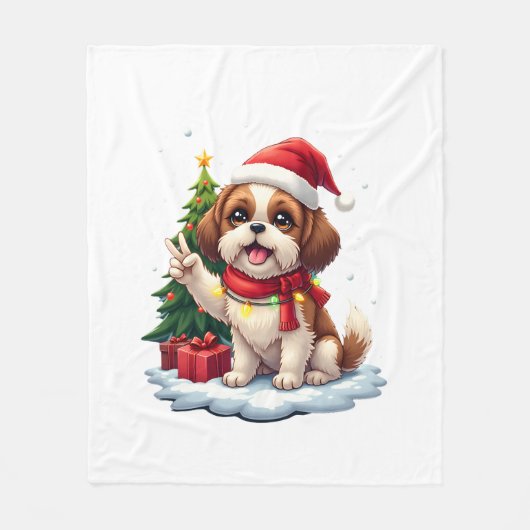 Funny Peace Hand Shih Tzu Kerstverlichting Dames  Fleece Deken (Voorkant)