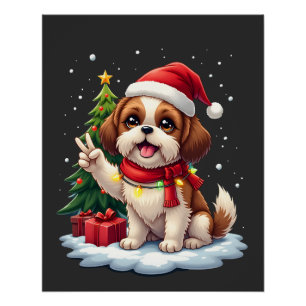 Funny Peace Hand Shih Tzu Kerstverlichting Dames Perfect Poster