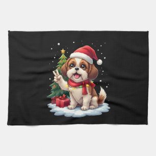 Funny Peace Hand Shih Tzu Kerstverlichting Dames Theedoek