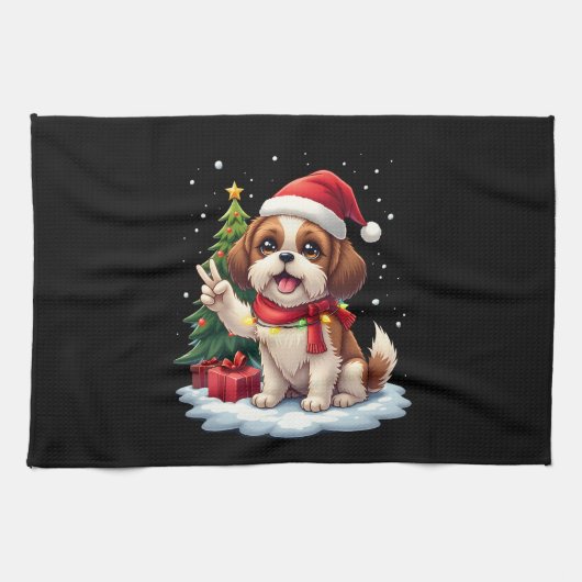 Funny Peace Hand Shih Tzu Kerstverlichting Dames Theedoek (Horizontaal)