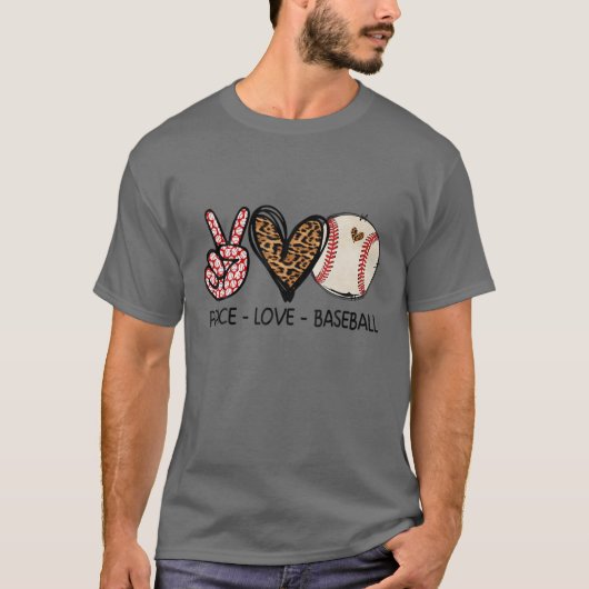 Funny Peace Love Baseball Ma Leopard Print T-shirt (Voorkant)