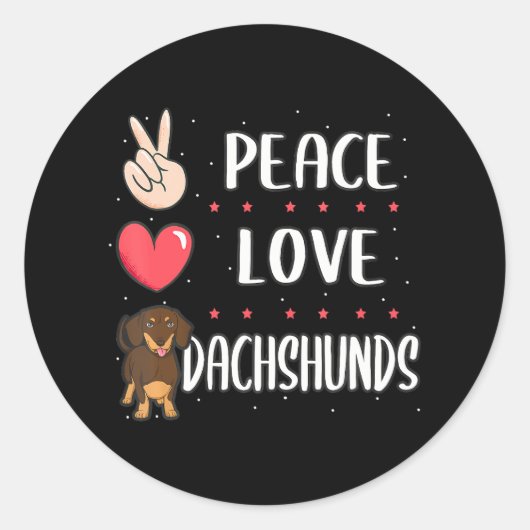 Funny Peace Love Dachshund Hondenliefhebber Pap Ma Ronde Sticker (Voorkant)