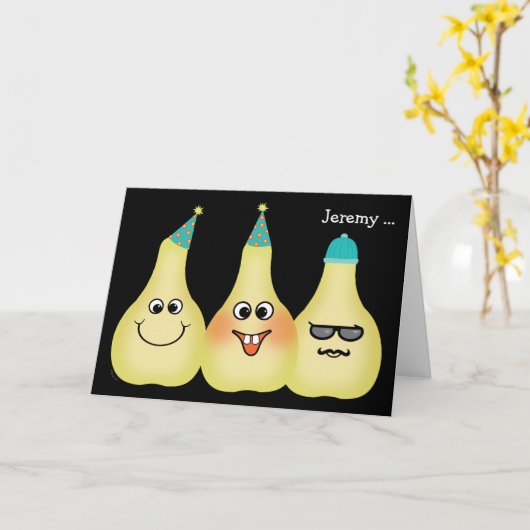 Funny Pear Birthday Pun Hipster Voeg een naam toe Kaart (Gele Bloem)