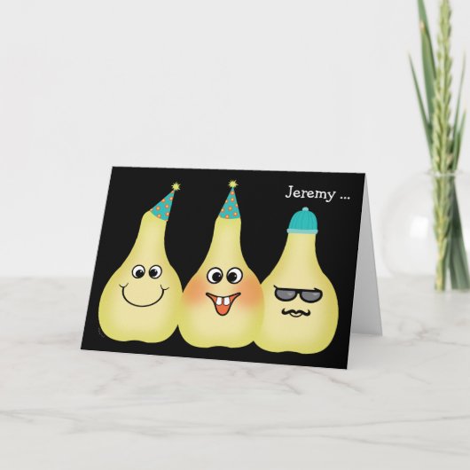 Funny Pear Birthday Pun Hipster Voeg een naam toe Kaart (Voorkant)
