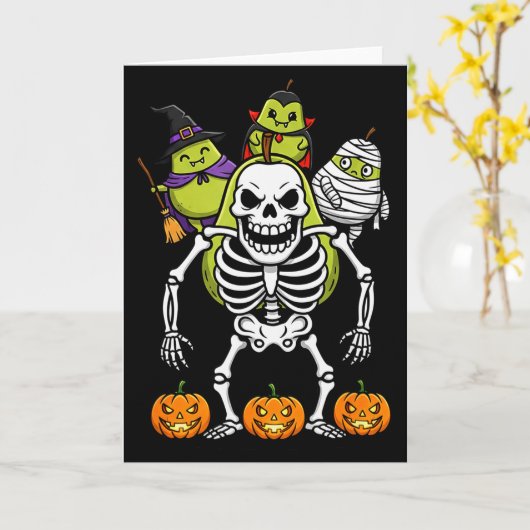 Funny Pear Skeleton Mummy Witch Halloween Kids Men Kaart (Gele Bloem)