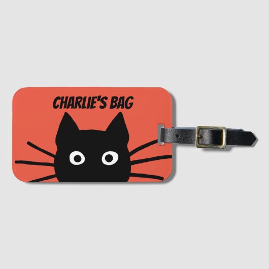 Funny Peeking Black Cat Jouw tekst Custom Bagagelabel (Voorkant (horizontaal))