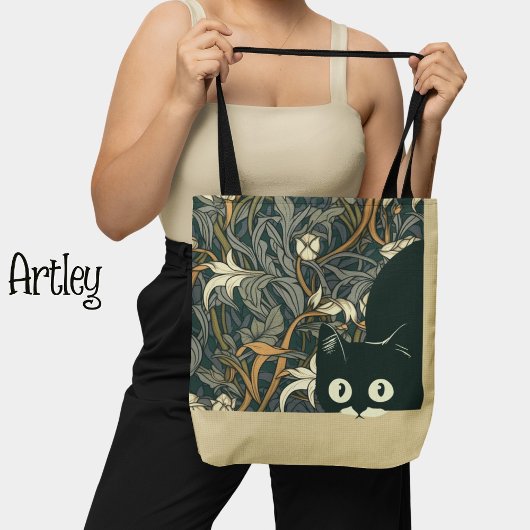 Funny Peeking Cat stijl Art Nouveau Tote Bag