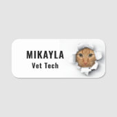 Funny Peeking Cat Veterinarian   Name Tag (Voorkant)