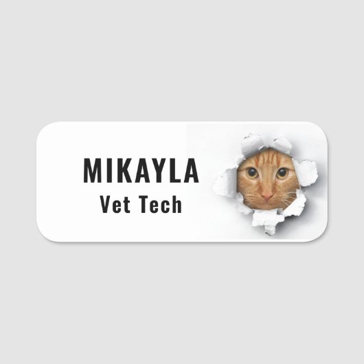 Funny Peeking Cat Veterinarian   Name Tag (Voorkant)