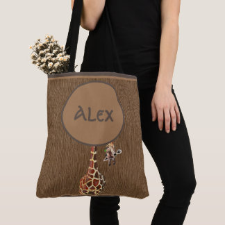Funny Peeking Giraffe Monogram Tas