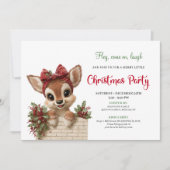 Funny peeking reindeer holiday kids party invites kaart (Voorkant)
