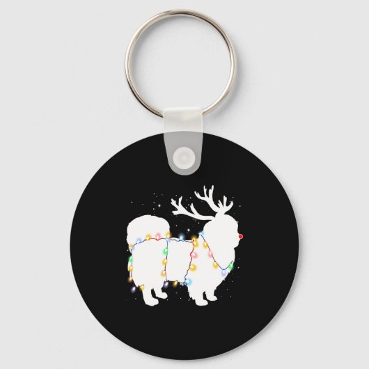 Funny Pekingese Dog Tree Christmas Lights Xmas Paj Sleutelhanger (Voorkant)