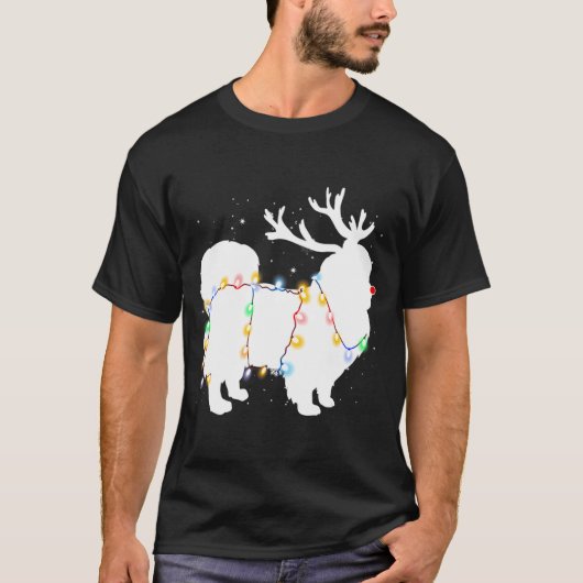Funny Pekingese Dog Tree Christmas Lights Xmas Paj T-shirt (Voorkant)